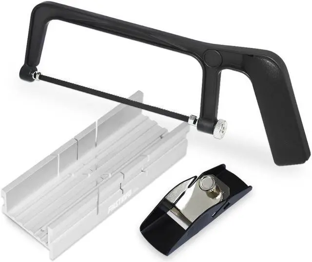 Main image of FIRSTINFO Mini Hacksaw Hand Saw and Aluminum Miter / Thin Slot Small Miter Box Slot Angles 45, 90, 135 Degree with Trimming Planer Kit
