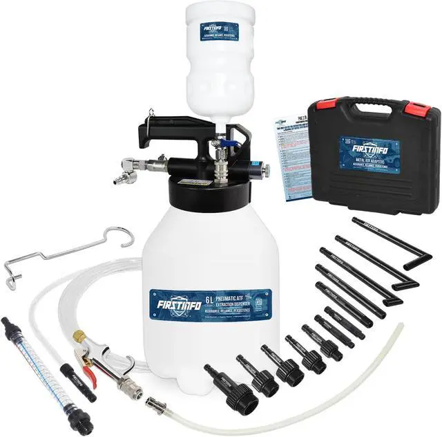 Main image of FIRSTINFO US. DE. Patent 6 Liter TWO WAY Pneumatic ATF Refill System Dispenser Oil and Liquid Extractor Automatic Transmission Fluid Pump Set with 14-Piece ATF Filler Adapters + ATF Refilling Funnel