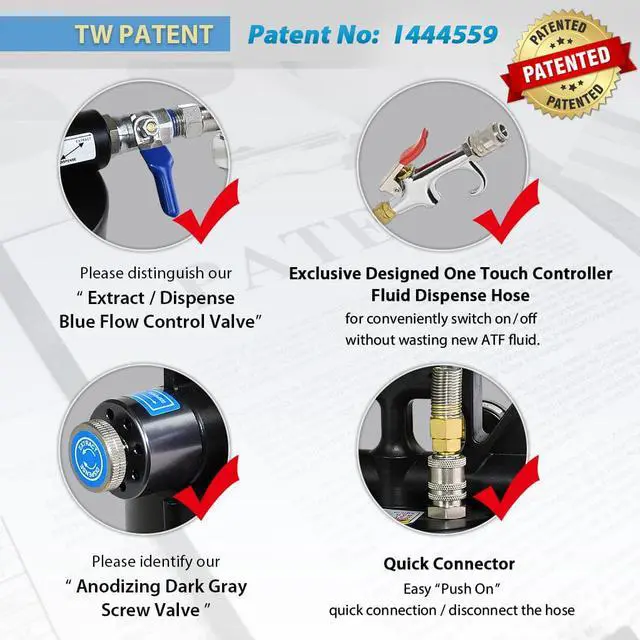 Alt view image 6 of 6 - FIRSTINFO US. DE. Patent 6 Liter TWO WAY Pneumatic ATF Refill System Dispenser Oil and Liquid Extractor Automatic Transmission Fluid Pump Set with 14-Piece ATF Filler Adapters + ATF Refilling Funnel