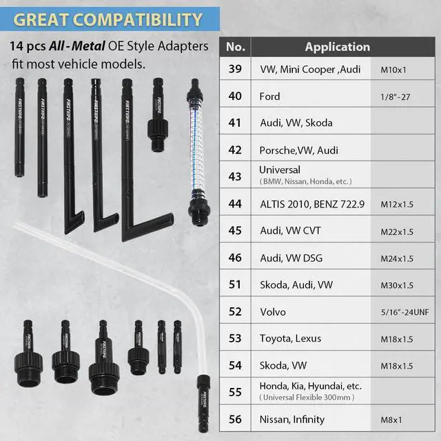 Alt view image 4 of 6 - FIRSTINFO Patented 6 Liter Automatic Transmission Fluid Pump ATF Refill Dispenser and Evacuator with 14 Pcs OE-Style ATF Filler Adapters + Hanging Hook & 360-degree Air Inlet