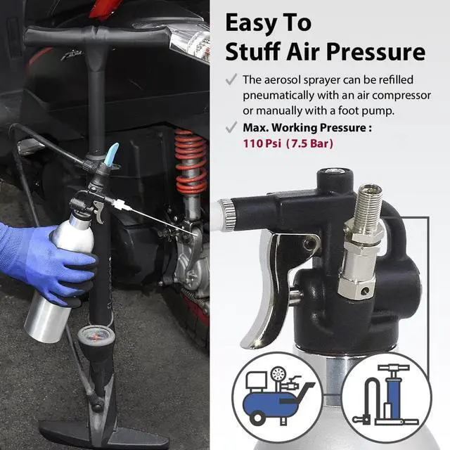Alt view image 6 of 7 - FIRSTINFO Patented 650c.c. (21.9 US fl. oz) Aluminum Canister Aerosol Refillable Fluid Storage Spray Can/Pneumatic Compressed Air Sprayer/Maximum Pressure 110 psi