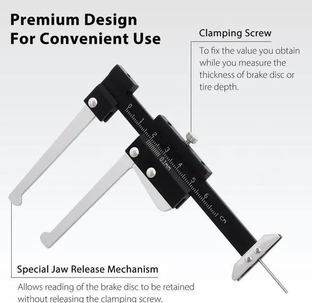 Alt view image 3 of 6 - FIRSTINFO Manual Auto Brake Disc Depth Gauge Ruller and Tire Tread Depth Gauge 0-60mm Metric Measuring Caliper