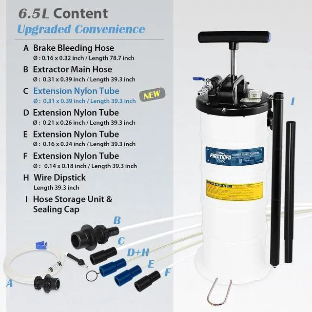 Alt view image 3 of 6 - FIRSTINFO 2nd Generation Pneumatic/Manual 6.5 Liter Oil/Fluid Changer Vacuum Extractor Pump w/Hose Storage + 3.5 x 4.5 mm Engine Oil Hose + Dust Cover