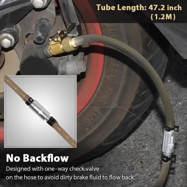 Alt view image 3 of 4 - FIRSTINFO Hydraulic Brake Bleeder Tool, Lockable Brake Fluid Bleeder Hose with Non-Return Check Valve