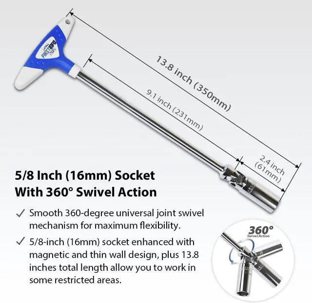 Alt view image 3 of 6 - FIRSTINFO 3/8" Dr. 16mm Magnetic Universal Spark Plug Wrench With T Handle