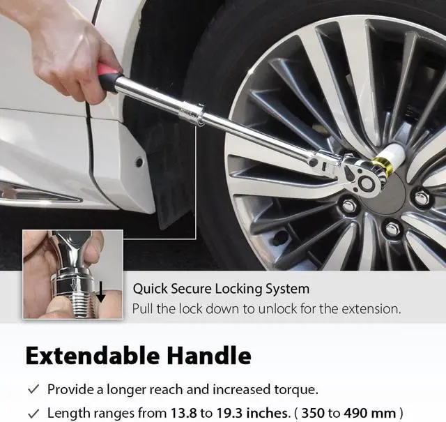 Alt view image 2 of 6 - FIRSTINFO 1/2-Inch Drive Locking & Flexible Extendable Ratchet Wrench Reversible,Soft-Grip with 72-Tooth Geared Action (Length: 13.8-19.3 Inches)