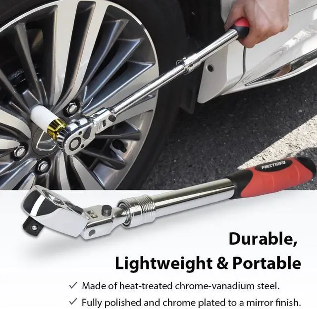 Alt view image 5 of 6 - FIRSTINFO 1/2-Inch Drive Locking & Flexible Extendable Ratchet Wrench Reversible,Soft-Grip with 72-Tooth Geared Action (Length: 13.8-19.3 Inches)