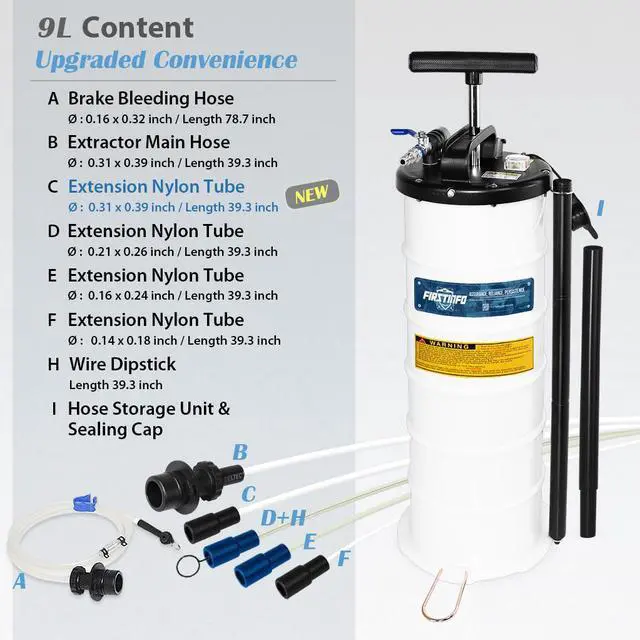 Alt view image 3 of 6 - FIRSTINFO Patented Pneumatic/Manual 9L Oil/Fluid Changer Vacuum Extractor Pump w/Storage Tube + 3.5 x 4.5 mm Engine Oil Tube + Sealing Cap & Pressure GaugeA