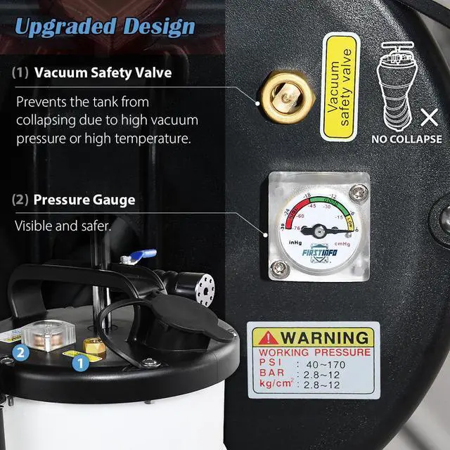 Alt view image 2 of 6 - FIRSTINFO Patented Pneumatic/Manual 9L Oil/Fluid Changer Vacuum Extractor Pump w/Storage Tube + 3.5 x 4.5 mm Engine Oil Tube + Sealing Cap & Pressure GaugeA
