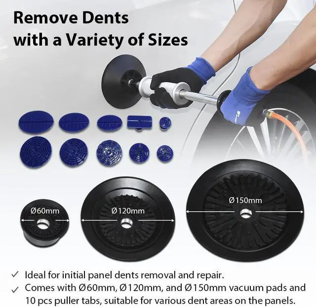 Alt view image 4 of 6 - FIRSTINFO Pneumatic Dent Puller Kit- Vacuum Suction/Slide Hammer/Glue Gun, Sticks, and 10 Puller Tabs