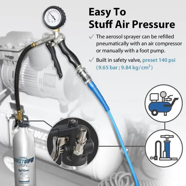 Alt view image 6 of 6 - FIRSTINFO Patented 1L (33.8 US fl. oz) Thickened Aluminum Canister Aerosol Refillable Fluid High Pressure Storage Spray Can/Pneumatic Compressed Air Sprayer/Maximum Pressure 140 psi