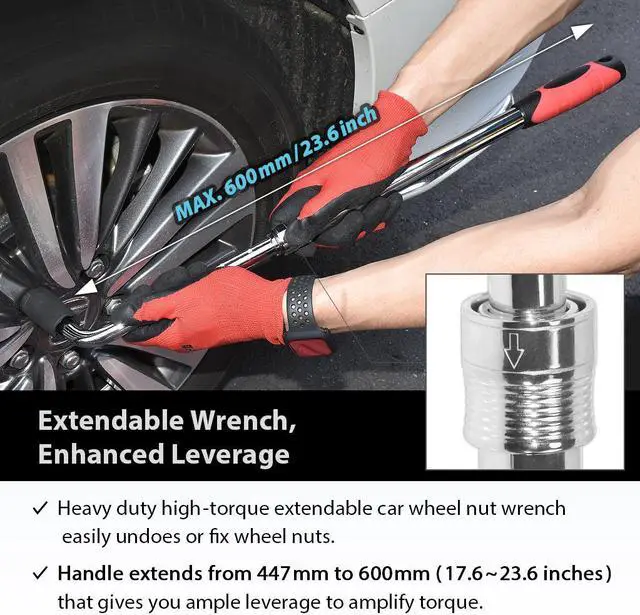 Alt view image 2 of 5 - FIRSTINFO 1/2 Inch Drive Heavy Duty High Torque Extendable Wheel Lug Wrench, Professional Car Tire Repair Tools