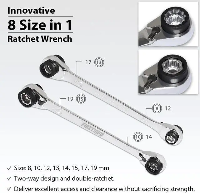 Alt view image 2 of 6 - FIRSTINFO Ratchet Ring Spanner 8-in-1, 12 Point Ratchet, 90 Teeth Reversible Combination Wrench Including 8, 10, 12, 13, 14, 15, 17, 19 mm