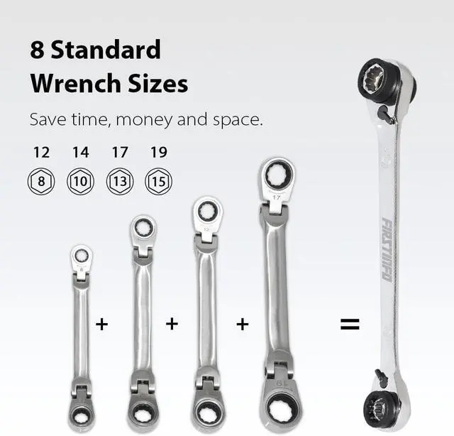 Alt view image 4 of 6 - FIRSTINFO Ratchet Ring Spanner 8-in-1, 12 Point Ratchet, 90 Teeth Reversible Combination Wrench Including 8, 10, 12, 13, 14, 15, 17, 19 mm