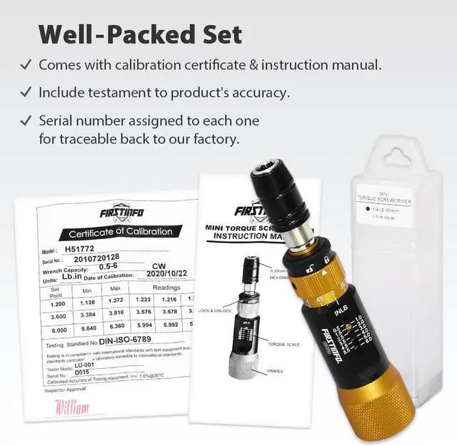 Alt view image 6 of 6 - FIRSTINFO Ultra Precision Certified Torque Limiting Screwdriver, 1/4 Inch Universal Hex Quick Release Bit Holder, Torque Range 0.5-6 in-lbs