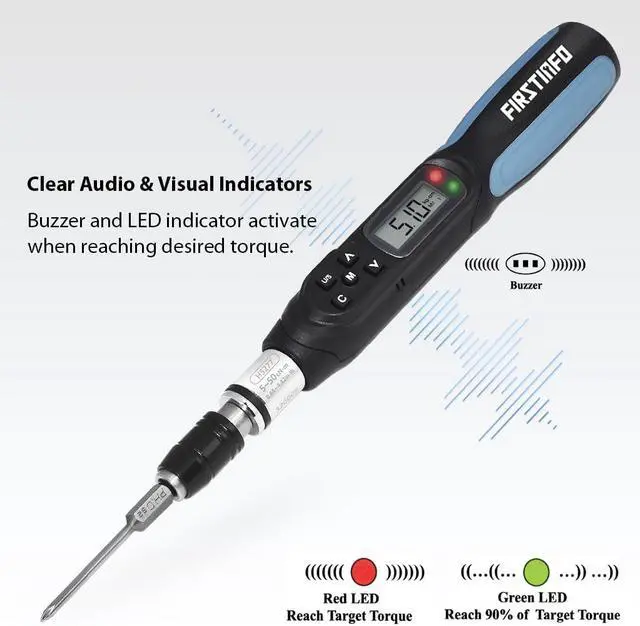 Alt view image 4 of 7 - FIRSTINFO Digital Torque Screwdriver, Dual Direction 0.44-4.42 in-lbs. / 5-50 cN-m / 0.51-5.1 kg-cm, LED and Buzzer Notification, Preset Memory