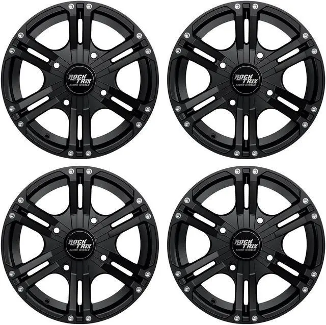 Main image of RockTrix RT101 14in ATV Wheels Rims 14x7 Matte Black 4x137, 5+2 Offset, Compatible with Bombardier Outlander CanAm Can-Am Can Am Commander Maverick Renegade Kawasaki 4/137 (Set of 4)
