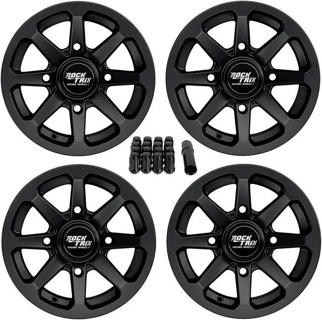 Main image of RockTrix RT102 12in ATV Wheels 4x156 Rims, 12x7, 4+3 Offset, Includes 3/8x24 Spline Lug nuts, Compatible with Polaris Sportsman RZR Ranger UTV - 4/156 (Set of 4)