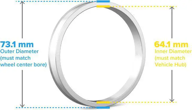 Alt view image 2 of 7 - Hubcentric Rings (Pack of 4) - 64.1mm ID to 73.1mm OD - Silver Aluminum Hubrings - Only Fits 64.1mm Vehicle Hub and 73.1mm Wheel Centerbore - Compatible with Honda Acura