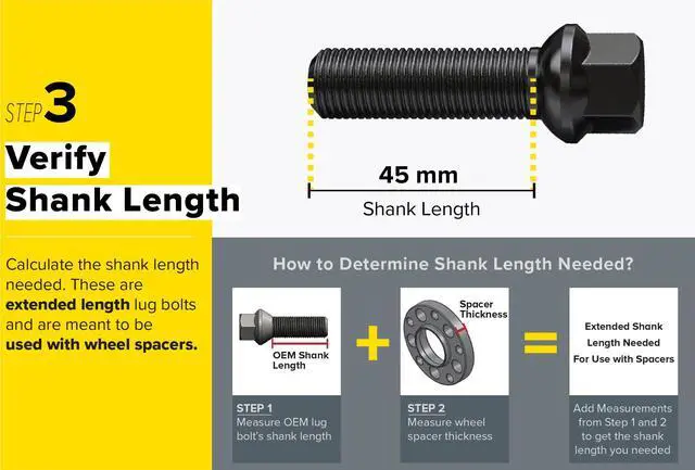 Alt view image 11 of 11 - 10pcs Extended Black Lug Bolts 14x1.5 (45mm Shank Length - Not OEM Length, Ball Radius Seat) Compatible with Audi TT A3 A4 S4 A5 S5 A6 S6 A7 B5 B6 B7 B8 Volkswagen Jetta Golf GTI Passat CC Beetle