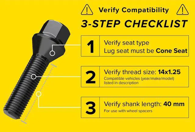 Alt view image 2 of 7 - 10pcs Extended Lug Bolts 14x1.25 (40mm Shank Length - Not OEM Length, Cone Seat) Compatible with BMW 228i 320i 328i 335i 428i 435i 528i 535i 535d 550i F10 F30 640i M3 M4 M5 M6 X3 X5 - Black