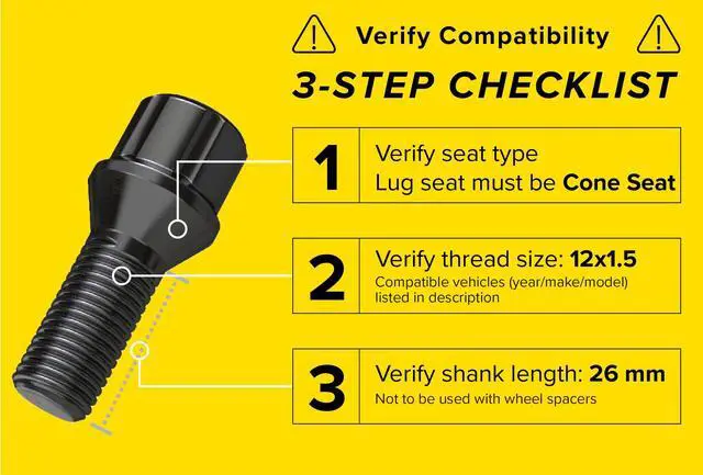 Alt view image 2 of 7 - 4pcs Locking Spline Black 12x1.5 Lug Bolts with Socket Key (26mm OEM Shank Length, Cone Seat) Compatible with BMW 128i 135i 318i 320i 325i 328i 335i M3 525i 528i 530i 535i M5 Z3 Z4 E36 E46 E60 E90 E92
