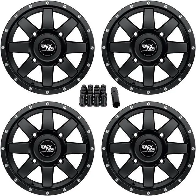 Main image of RockTrix RT106 14in ATV Wheels 4x156 Rims, 14x7, 4+3 Offset, Includes 3/8x24 Spline Lug nuts, Compatible with Polaris Sportsman RZR Ranger UTV - 4/156 (Set of 4)