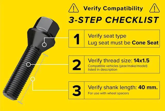 Alt view image 2 of 7 - 20pcs Extended Black Lug Bolts 14x1.5 (40mm Shank Length - Not OEM Length, Cone Seat) Compatible with Audi TT A3 A4 S4 A5 S5 A6 S6 A7 B5 B6 B7 B8 Volkswagen Jetta Golf GTI R32 Passat CC Beetle
