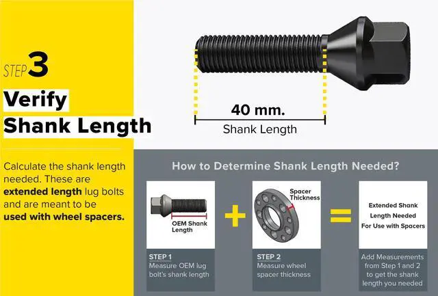 Alt view image 5 of 7 - 20pcs Extended Black Lug Bolts 14x1.5 (40mm Shank Length - Not OEM Length, Cone Seat) Compatible with Audi TT A3 A4 S4 A5 S5 A6 S6 A7 B5 B6 B7 B8 Volkswagen Jetta Golf GTI R32 Passat CC Beetle