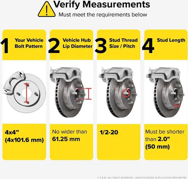 Alt view image 3 of 7 - RockTrix 4x4 Wheel Spacers, 2 inch Thick Golf Cart Wheel Spacers Compatible with EZ GO EZGO Club Car, 1/2"x20 Studs Nuts, 4x101.6 to 4x101.6 Silver Adapters, 62mm Hub Bore, Set of 4