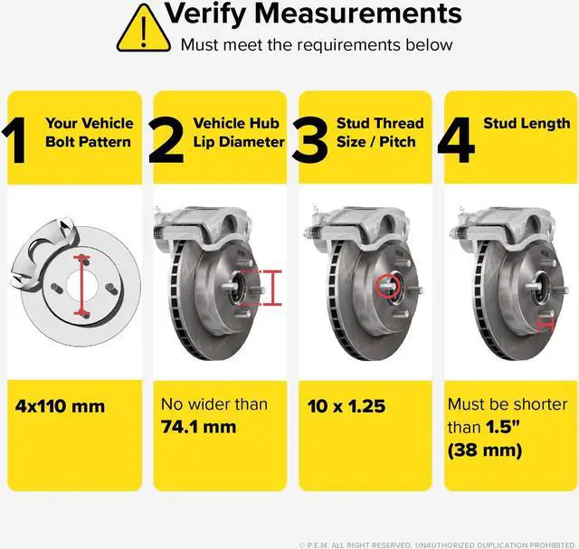 Alt view image 3 of 7 - RockTrix - 1.5 inch ATV Wheel Spacers (4x110, 74mm Bore, 10x1.25 Studs Nuts) Compatible with Honda Yamaha Suzuki Bombardier (Read Listing for Year Model Info) UTV V1 38mm Black 4pcs