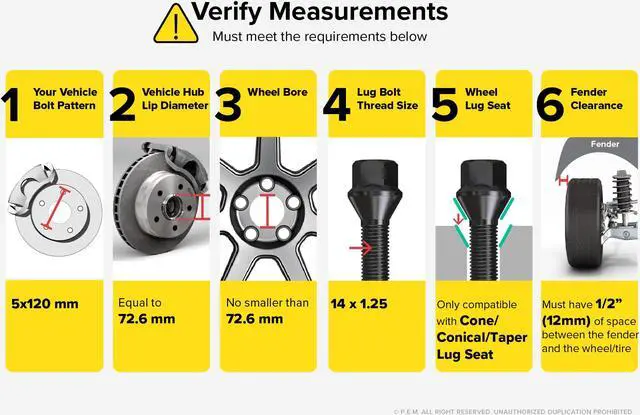 Alt view image 2 of 7 - 12mm (0.5 inch) Hubcentric Wheel Spacers (5x120 72.6mm) Black Lug Bolts (14x1.25, Cone Seat) Compatible with BMW F10 F30 228i 235i 320i 328i 335i 428i 435i 528i 535i 550i 640i 650i M235i M3 M5