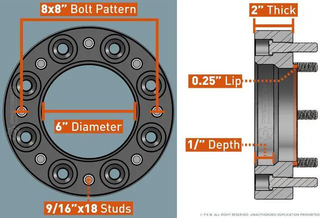 Alt view image 2 of 5 - RockTrix 2pcs 2 inch - Skid Steer 8Lug Wheel Spacers Adapters - 8x8 Bolt Pattern - 9/16x18 Studs Nuts - Compatible with Bobcat Case CAT John Deere New Holland