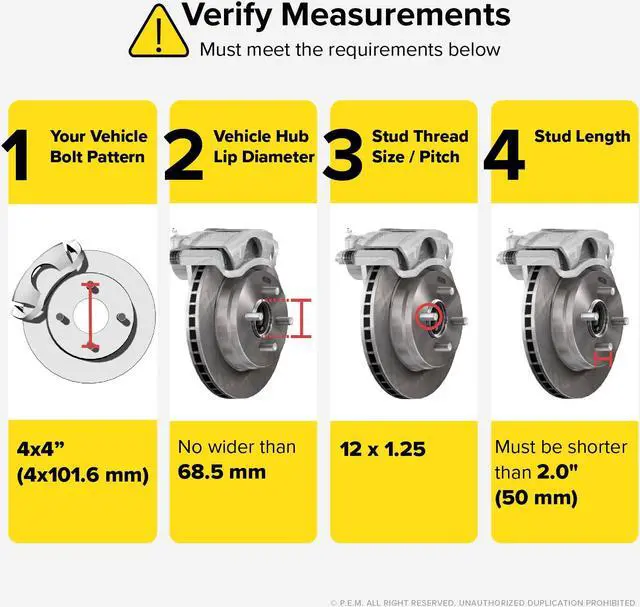 Alt view image 3 of 7 - RockTrix 2 inch Wheel Spacers (4x4 Bolt Pattern, 68.5mm Bore, 12x.1.25 Studs, Cone Seat Nuts) Compatible with Yamaha Golf Carts (Widens Track by 4 inches) - 50mm 4x101.6 2pcs