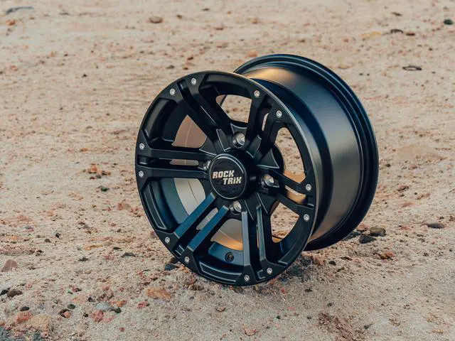 Alt view image 5 of 7 - RockTrix RT101 4pc 12in ATV Wheels 4x110 Rims 12x7, 5+2 Offset, Includes 10x1.25 Lug Nuts - Compatible with IRS Honda Kawasaki Yamaha Rubicon Rincon Brute Force Kodiak Grizzly Rhino 4/110 (Set of 4)