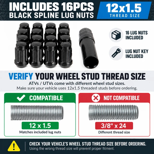 Alt view image 5 of 7 - RockTrix RT103 12in ATV Wheels 4x156 Rims, 12x7, 4+3 Offset, Includes 12x1.5 Spline Lug nuts, Compatible with 2014-2019 Polaris Sportsman RZR Ranger Crew UTV - 4/156 (Set of 4)