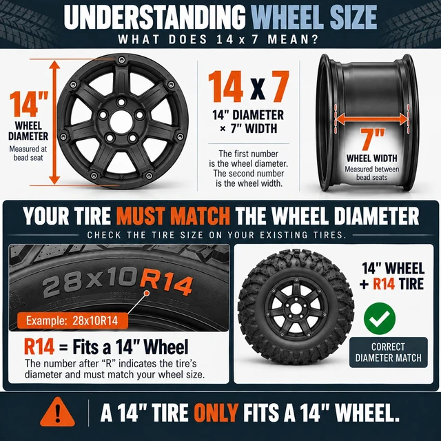 Alt view image 3 of 7 - RockTrix RT103 14in ATV Wheels Rims 14x7 Matte Black, 4x156 Bolt Pattern, 4+3 offset, Compatible with Polaris Sportsman RZR Ranger (4/156) (Set of 4)