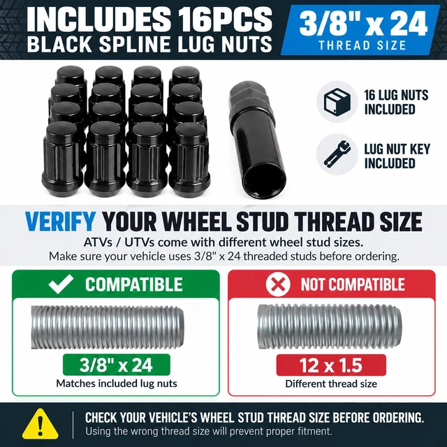 Alt view image 5 of 7 - RockTrix RT103 14in ATV Wheels 4x156 Rims, 14x7, 4+3 Offset, Includes 3/8x24 Spline Lug nuts, Compatible with Polaris Sportsman RZR Ranger UTV, 4/156, Set of 4