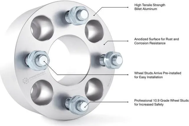 Alt view image 6 of 7 - RockTrix 4x4 Wheel Spacers, 2 inch Thick Golf Cart Wheel Spacers Compatible with EZ GO EZGO Club Car, 1/2"x20 Studs Nuts, 4x101.6 to 4x101.6 Silver Adapters, 62mm Hub Bore, Set of 4