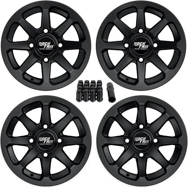 Main image of RockTrix RT102 12in ATV Wheels 4x110 Rims, 12x7, 5+2 F and 2+5 R Offset, Includes 10x1.25 Lug Nuts - Compatible with SRA Honda Foreman 400 450 500, Rancher 350 400 420 Solid Rear Axle (Set of 4)