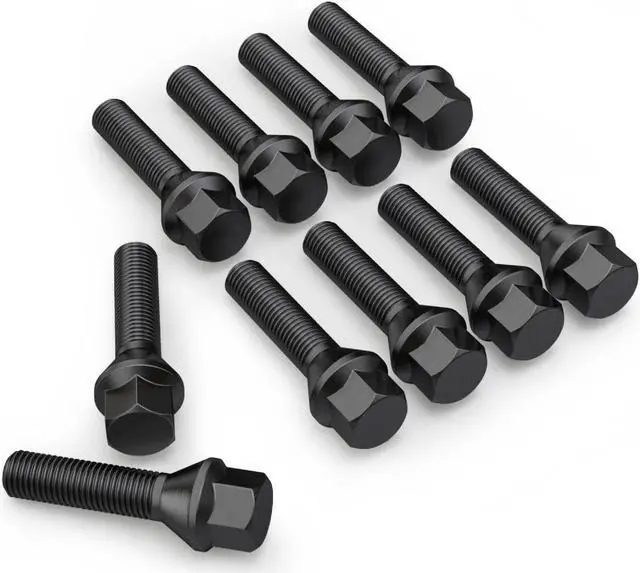 Alt view image 6 of 7 - 10pcs Extended Lug Bolts 14x1.25 (40mm Shank Length - Not OEM Length, Cone Seat) Compatible with BMW 228i 320i 328i 335i 428i 435i 528i 535i 535d 550i F10 F30 640i M3 M4 M5 M6 X3 X5 - Black