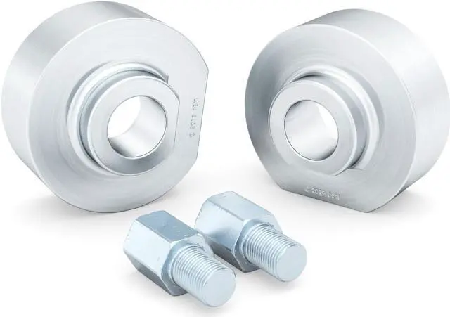 Alt view image 3 of 5 - Front Leveling Kit - 2 inch Lift - 2WD Vehicles Only - Compatible with 1999-2008 Ford F250 F250 Super Duty, F350 F-350 SuperDuty, Excursion - Suspension Lower Strut Aluminum Silver Spacers