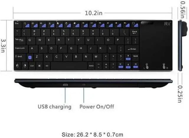 Alt view image 2 of 7 - Rii Mini K12+ Stainless Steel cover wireless keyboard with large built-in touchpad and rechargable Li-ion Battery for PC, Laptop, Raspberry PI 2, Smart TV, IPTV, Android Box.