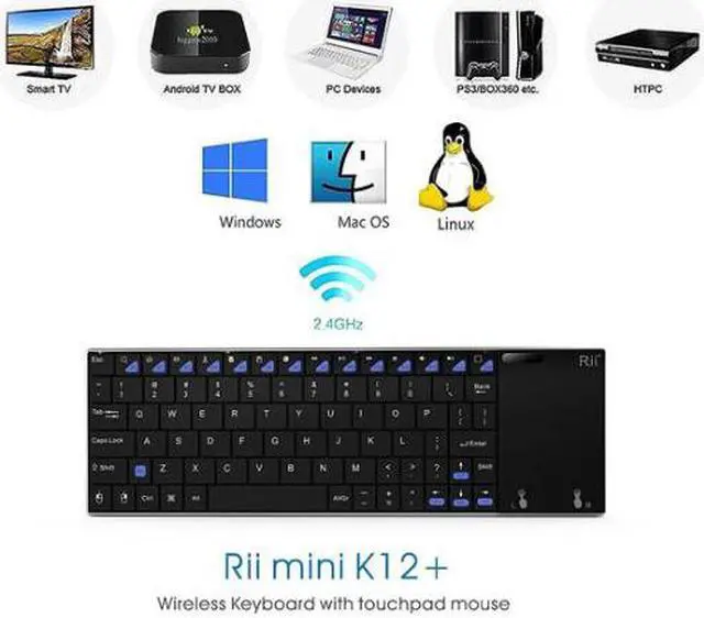 Alt view image 4 of 7 - Rii Mini K12+ Stainless Steel cover wireless keyboard with large built-in touchpad and rechargable Li-ion Battery for PC, Laptop, Raspberry PI 2, Smart TV, IPTV, Android Box.