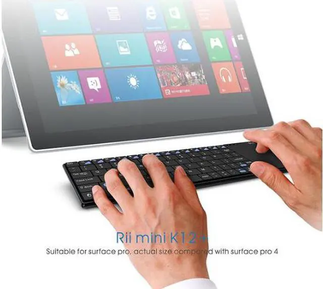 Alt view image 3 of 7 - Rii Mini K12+ Stainless Steel cover wireless keyboard with large built-in touchpad and rechargable Li-ion Battery for PC, Laptop, Raspberry PI 2, Smart TV, IPTV, Android Box.