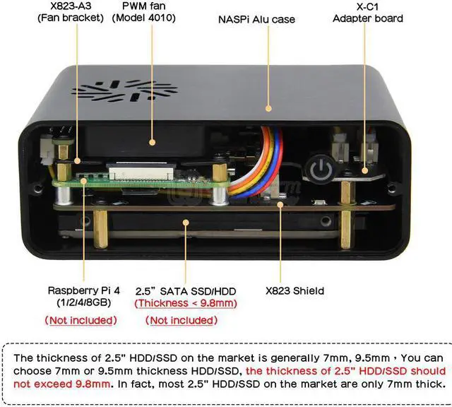 Alt view image 4 of 7 - Geekworm NASPi 2.5 inch SATA HDD/SSD NAS Storage Kit for Raspberry Pi 4 Model B(Not Include Raspberry Pi 4)