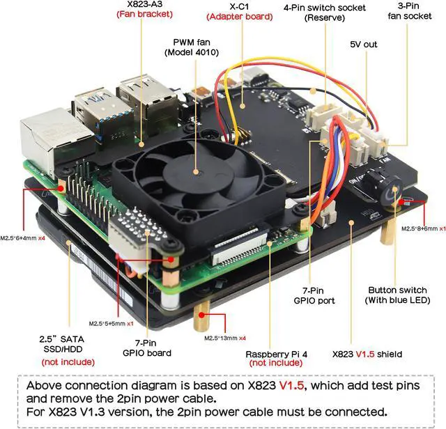 Alt view image 3 of 7 - Geekworm NASPi 2.5 inch SATA HDD/SSD NAS Storage Kit for Raspberry Pi 4 Model B(Not Include Raspberry Pi 4)