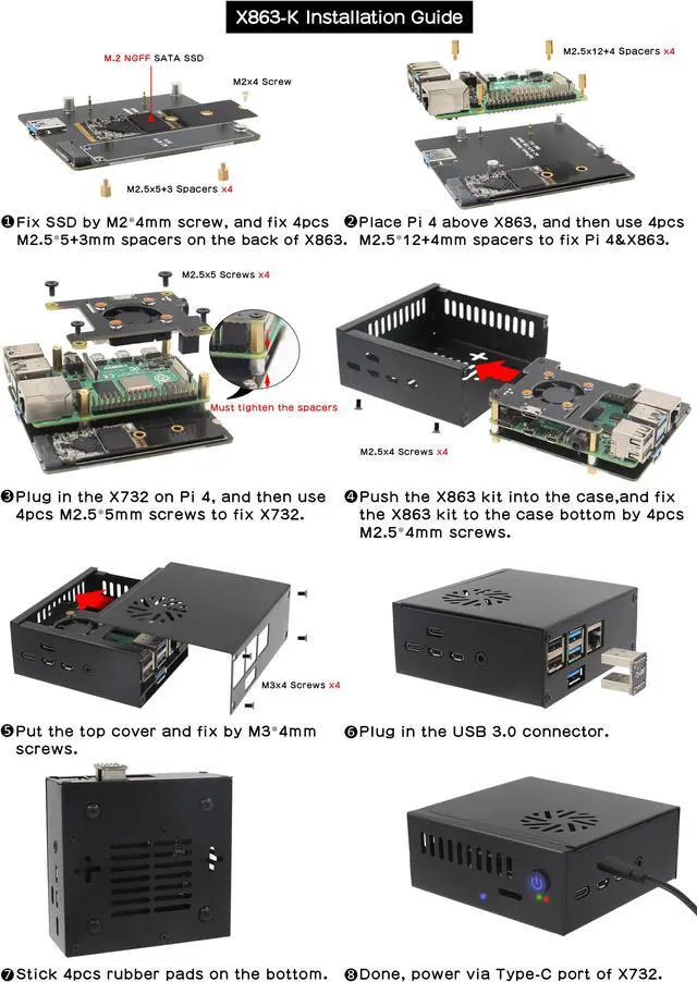 Alt view image 6 of 7 - Geekworm X863 M.2 NGFF SATA SSD Storage NAS Kit for Raspberry Pi 4 Model B(Not inlcude Raspberry Pi 4&SSD&PSU)
