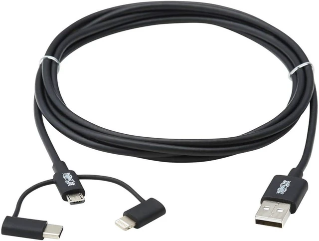 Alt view image 2 of 6 - TRIPP LITE 3 in 1 Multi Charging USB Cable, USB-A to Lightning, USB Micro B, and USB-C Universal All in One Charger Cable, Sync and Charge Cord, 6 ft. (M101-006-LMC-BK)