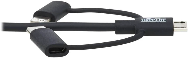 Alt view image 3 of 6 - TRIPP LITE 3 in 1 Multi Charging USB Cable, USB-A to Lightning, USB Micro B, and USB-C Universal All in One Charger Cable, Sync and Charge Cord, 6 ft. (M101-006-LMC-BK)
